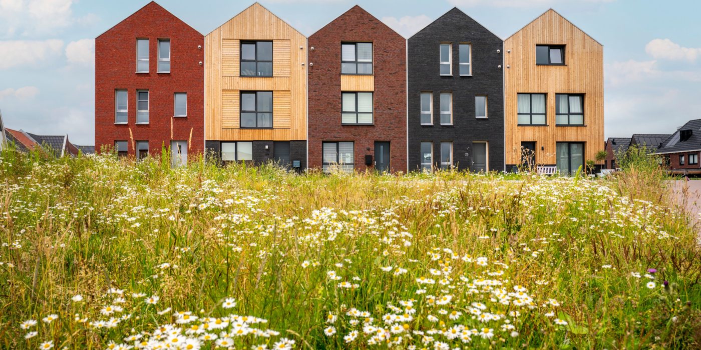 Product: ClickBrick Pure HV Blauwrood genuanceerd, Andalucia, Zwart. Contractor: Ekowood Houses, Verhaegh Ekobouw en Bouwbedrijf Regeling. New construction project Ekowood Houses | Wiarda, Leeuwarden