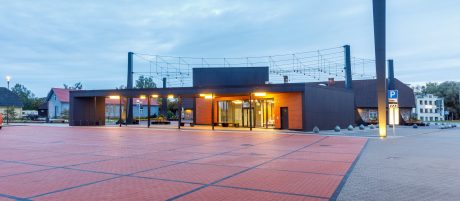 The central square in the town of Tõrva, Tõrva tower and bus station, ,Estonia. Used materials: Penter pavers Red Rough and Grafit Rough from Aseri plant (Estonia). Architect: Arhitektuuribüroo Arhitekt Must OÜ (Mari Rass, Ott Alver, Alvin Järving). Designer: Novarc Group AS. Client: Tõrva Linnavalitsus. Constructor: AS Merko Ehitus Eesti. Photographer: Arno Mikkor.