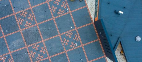 The central square in the town of Tõrva, Tõrva tower and bus station, ,Estonia. Used materials: Penter pavers Red Rough and Grafit Rough from Aseri plant (Estonia). Architect: Arhitektuuribüroo Arhitekt Must OÜ (Mari Rass, Ott Alver, Alvin Järving). Designer: Novarc Group AS. Client: Tõrva Linnavalitsus. Constructor: AS Merko Ehitus Eesti. Photographer: Arno Mikkor.