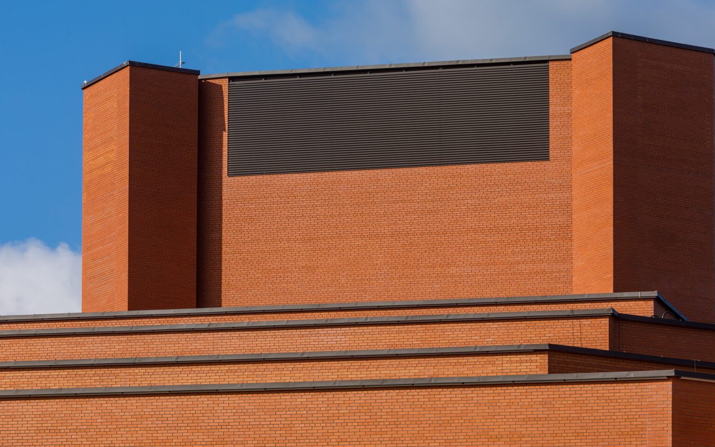 Theater Ugala in Viljandi, Estonia. Used materials: Terca ceramic bricks Red Smooth and customised designed bricks, Terca ceramic brick slips and corners Red Smooth.