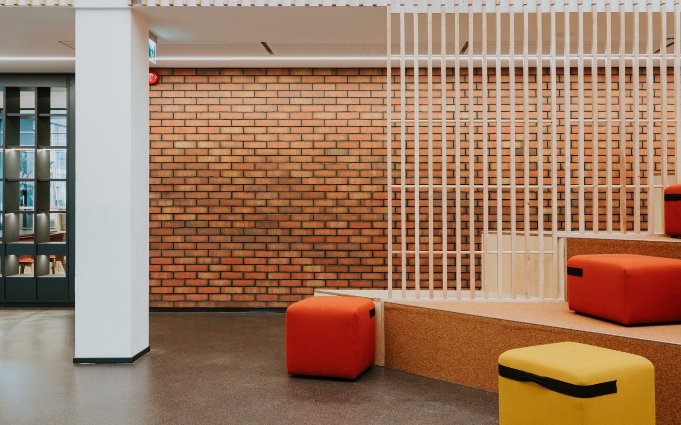 Kohtla-Järve Gymnasium in Kohtla-Järve, Estonia. Used materials: Terca St. John's ceramic bricks and brick slips, Penter Red Rough clay pavers from Aseri plant (Estonia).